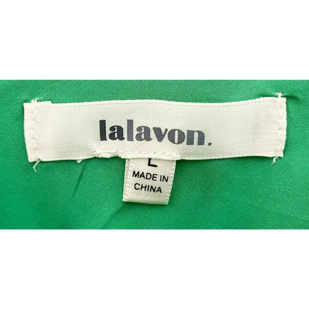 Lalavon Women's Green One Shoulder Tie Dress Midi Tiered Summer Vacation Flowy L